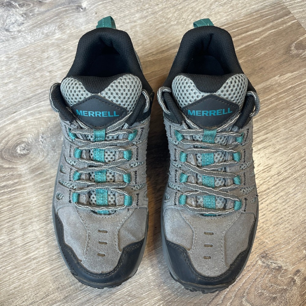 Merrell Alverstone Womens 6.5 Grey Teal Suede Mesh Hiking Shoes J135676